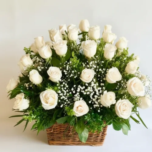 Canasto de 40 Rosas BLANCAS