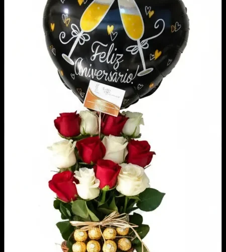 Rosas Horizontales con Bombones Aniversario
